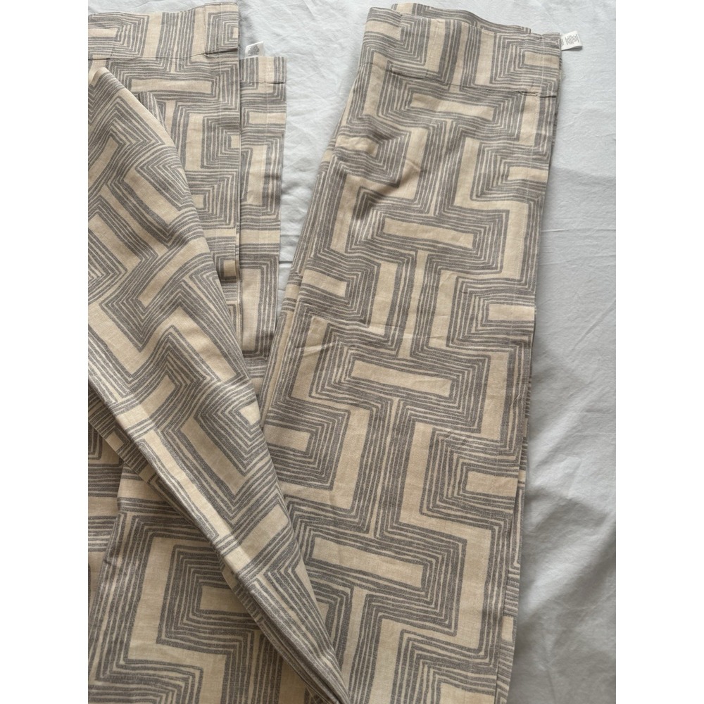 West Elm 100% Cotton Canvas Geometric Gray Beige Curtain Set 3 ~Panels 48 x 84 - Picture 3 of 9